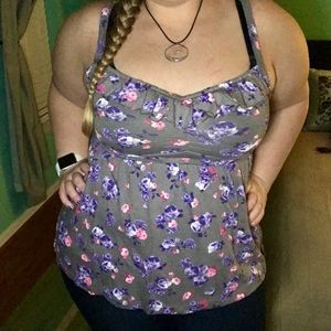 Torrid floral, ruffled grey babydoll